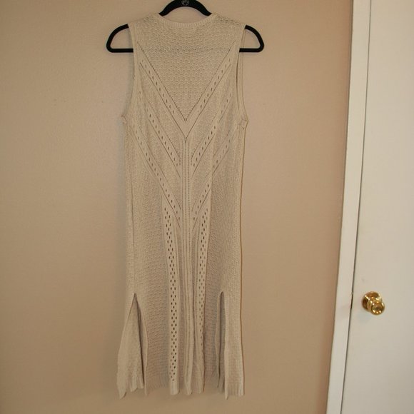 It's Our Time Tan Floor Length Knit Sleeveless Open Front Cover/ Vest/ Cardigan - Picture 3 of 5